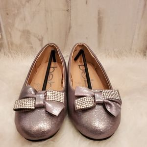 Girls Gray Ballerina Flats with rhinestone bow